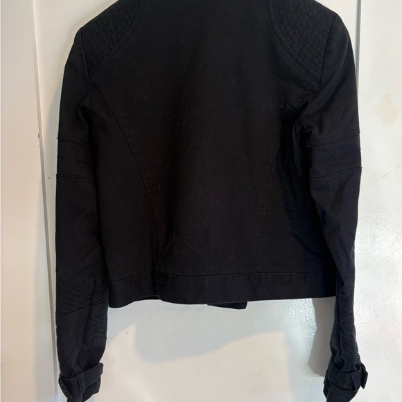 Elizabeth and James Black Cotton Moto Jacket SZ S – Buckle Sleeves, Zip Detail - Picture 7 of 10